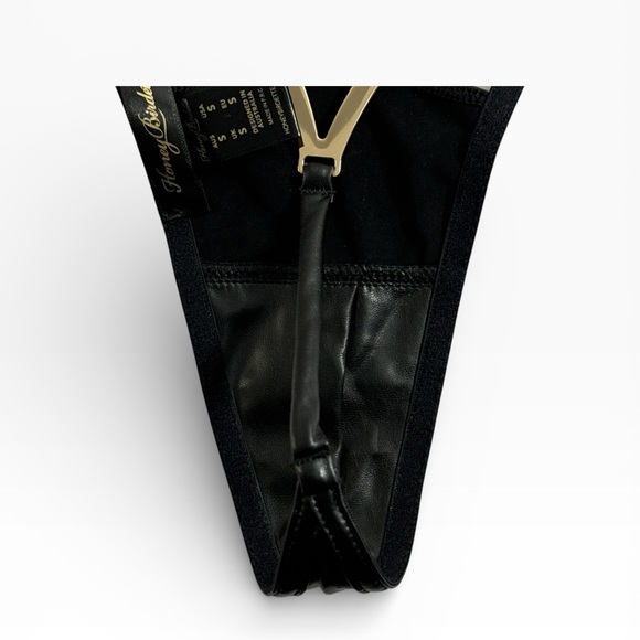 Honey Birdette KYLAH Black Faux Leather Bra Size 32DDD Thong Small Gold Set - Picture 9 of 10